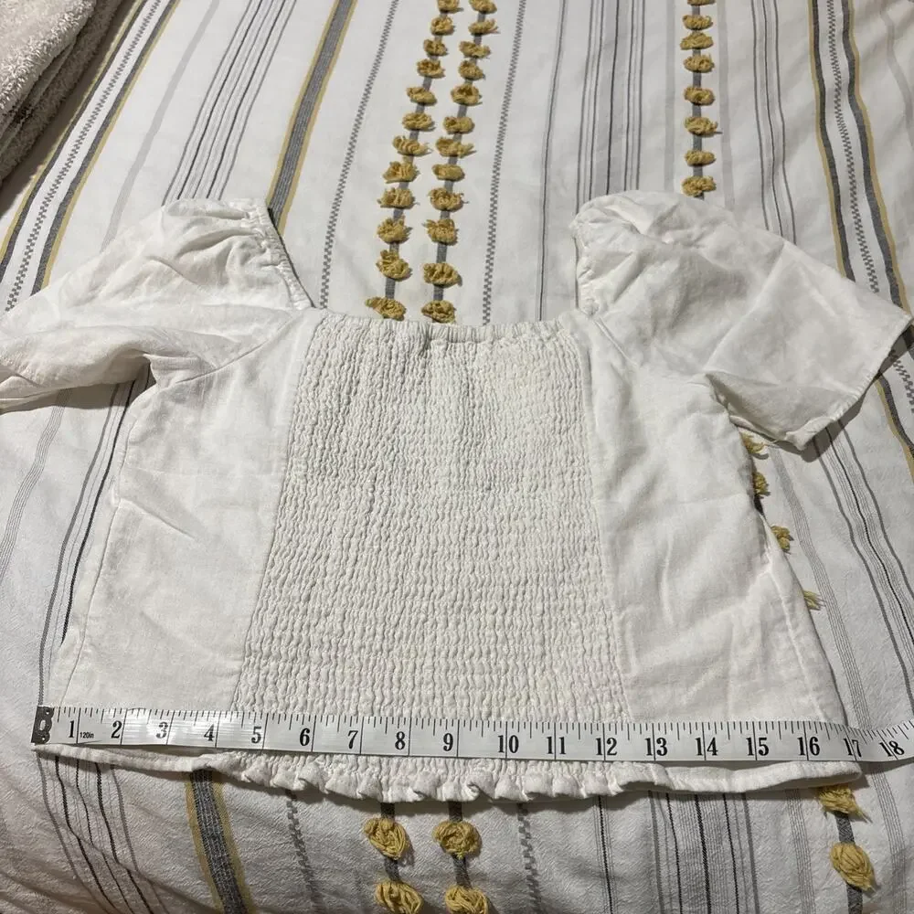 Abercrombie & Fitch Crop Blouse L Puff Sleeve Peasant Boho Poplin Smocked EUC